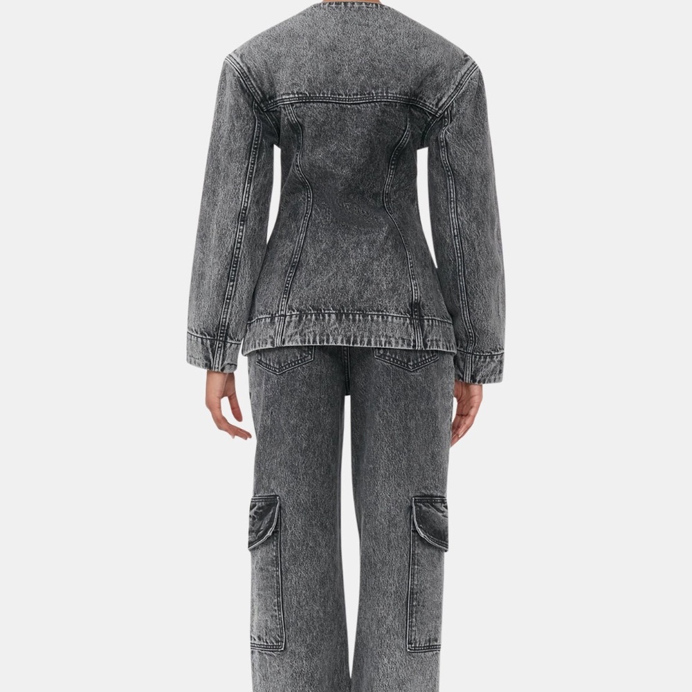 ganni | snow washed denim fitted blazer | hourglass | jean | size: us 22 - Picture 7 of 9